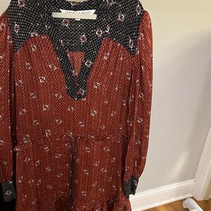 Veronica Beard Black and Red Floral Long Sleeve Dress